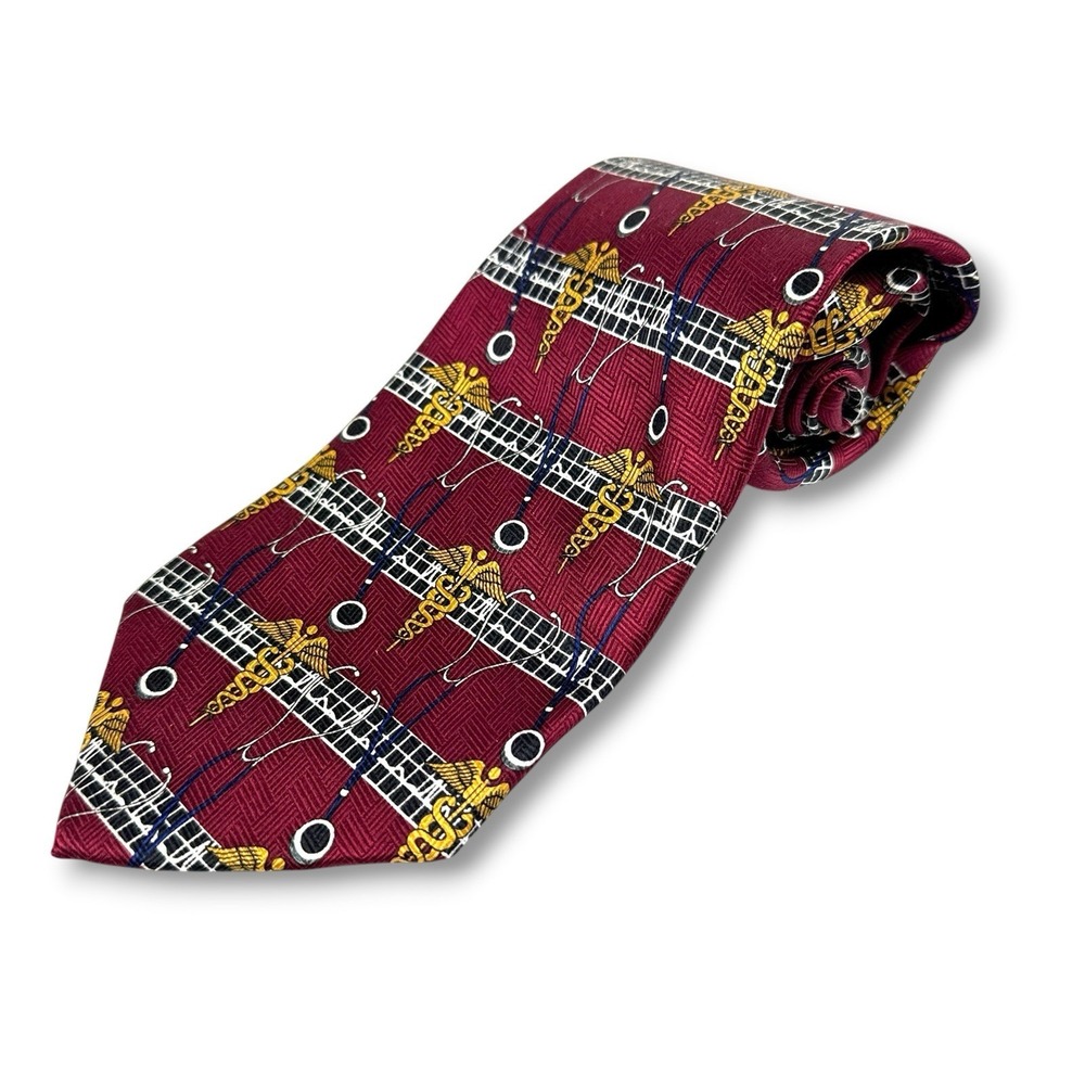 Ralph Marlin RM Style Necktie VTG 1998 Medical Stripe Burgundy Red 100% Silk USA